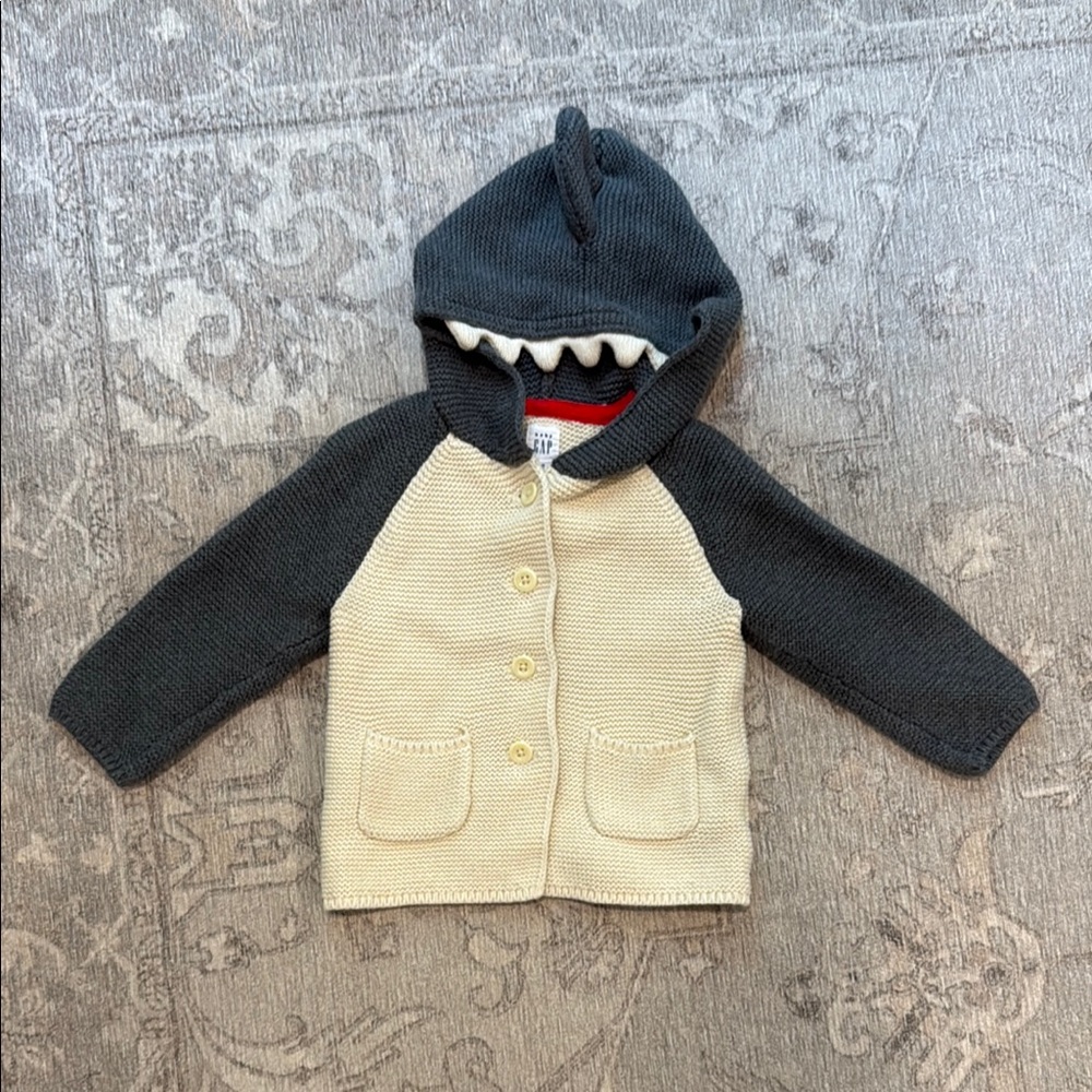 GAP Kids Shark Hooded Sweater - Cream and Gray